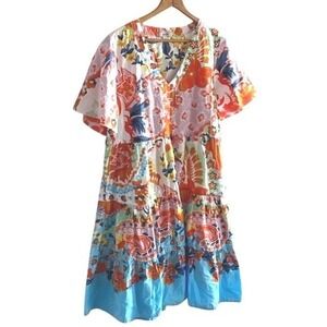 Adrift Floral Tiered Babydoll Dress Boho Flowy Flutter Sleeves Womens Small